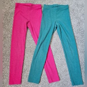 $5 In A Bundle! 2 Pairs Old Navy Ribbed Stretch Pants Size 6-7 Small Green Pink